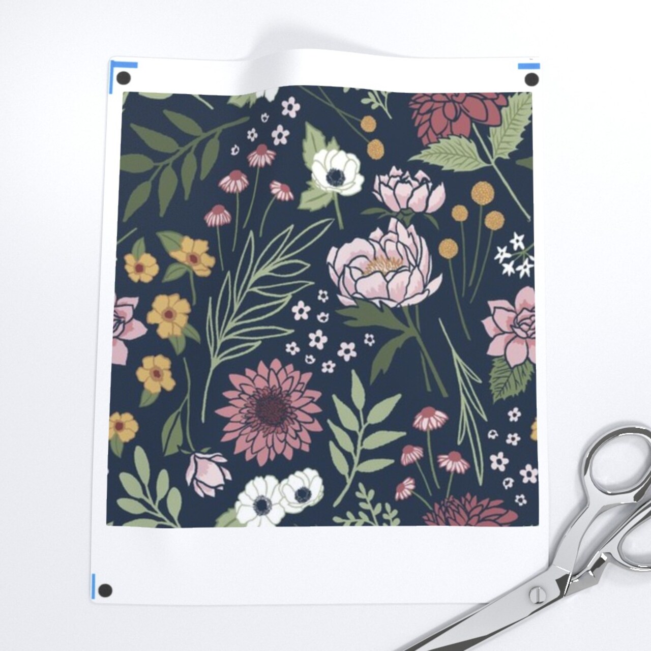Blue Floral Pink Flowers Boho Botanical Medium Scale Custom Printed Fabric by Spoonflower Various Fabrics by the Yard or Fat Quarter